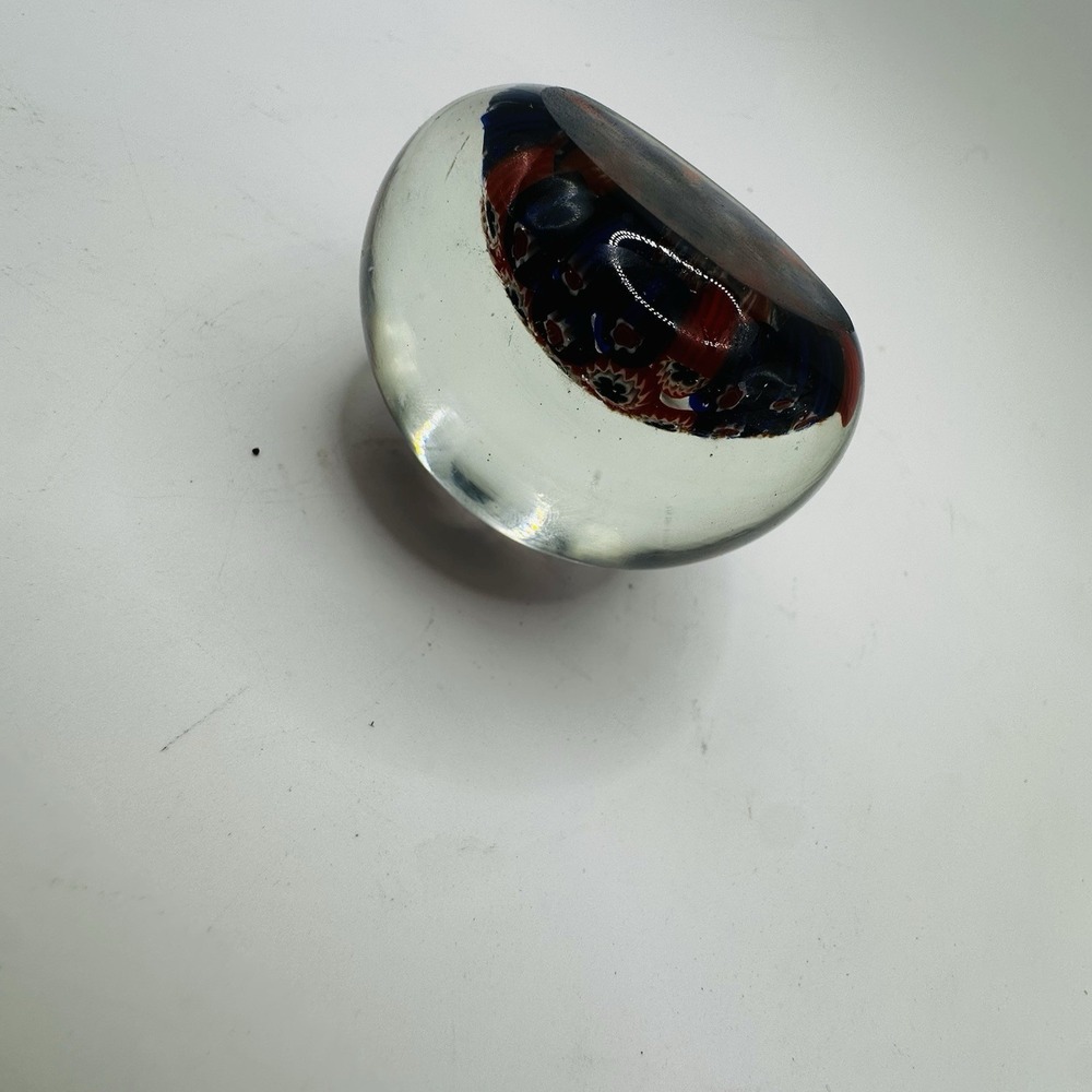 Vintage Millefiori Art Glass Paperweight Blue Red White,Floral Groovy MCM Decor - Picture 8 of 11